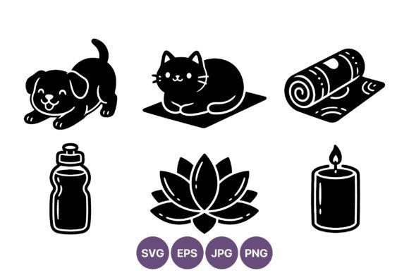 Black White Dog Cat Yoga Vector