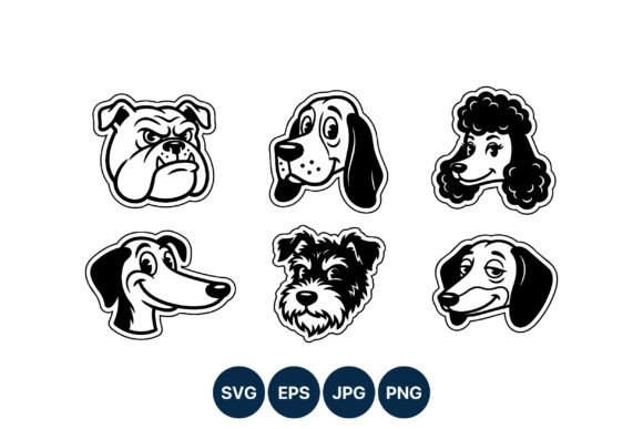 Cartoon Dog Faces Black White