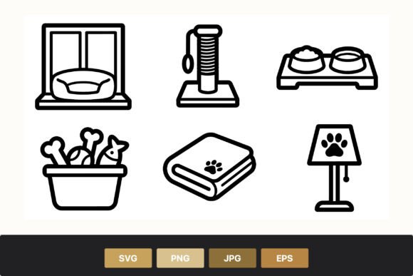Cat and Dog Accessories Line Art Set
