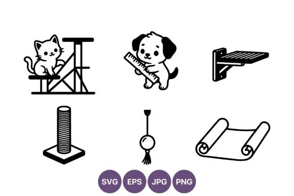 Cat and Dog Pet Toy Line Art