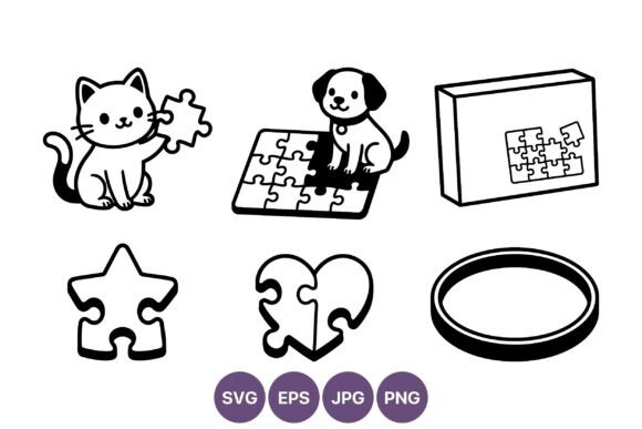 Cat Dog Puzzle Line Art Vector