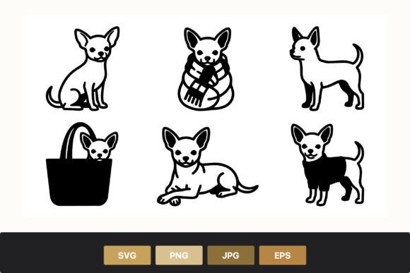 Chihuahua Dog Icons Black White