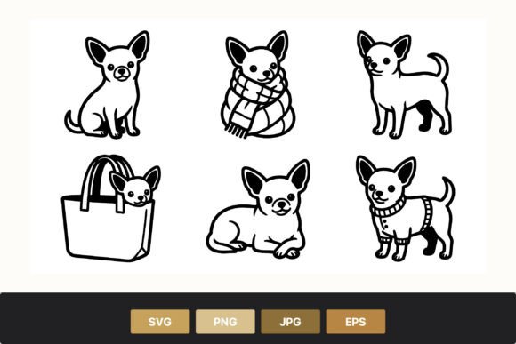 Chihuahua Dog Icons Simple Black White