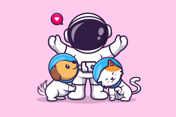 Cute Astronaut Playing with Dog and Cat