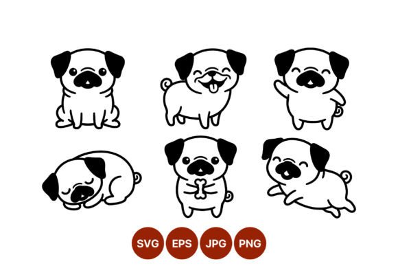 Cute Black and White Pug Dog Vector Art
