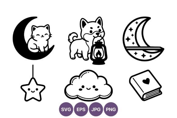 Cute Cat Dog Moon Cloud Star Icons