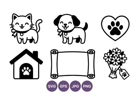 Cute Cat Dog Paw Icon Set