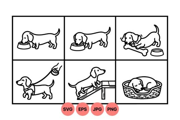 Cute Dachshund Dog Clipart Set