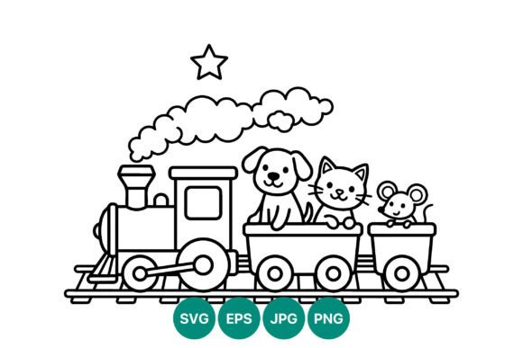 Cute Dog Cat Mouse Toy Train Vector