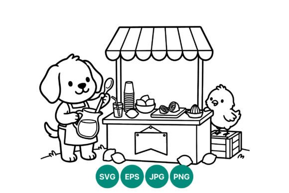 Cute Dog Lemonade Stand Line Art