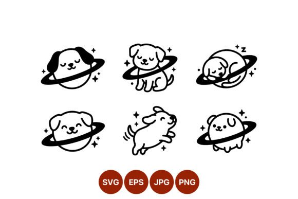 Cute Dog Planet Vector Art Set