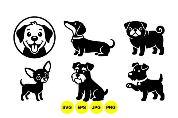 Cute Dog Silhouette Clipart Set