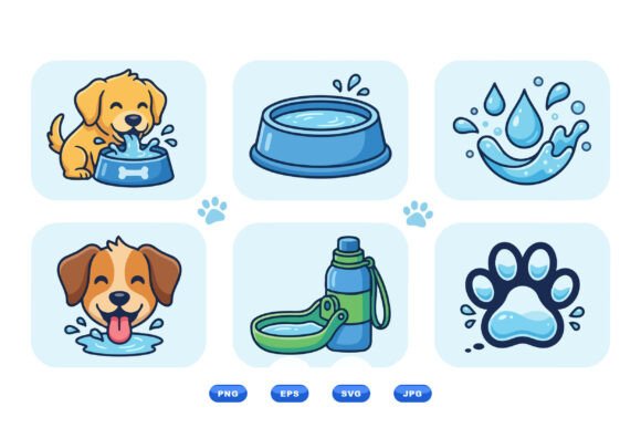 Cute Dog Water Play Clipart