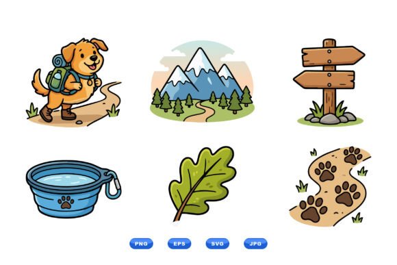 Cute Hiking Dog Clipart Set