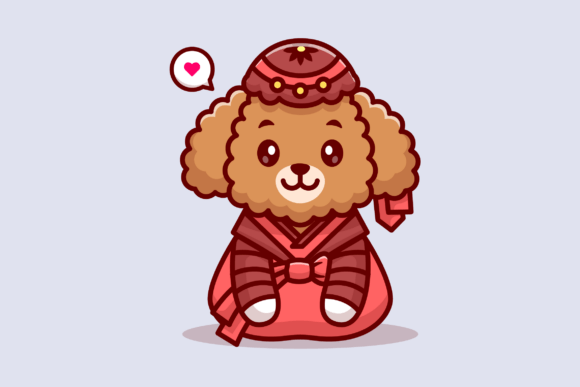 Cute Poodle Dog Wearing Traditional