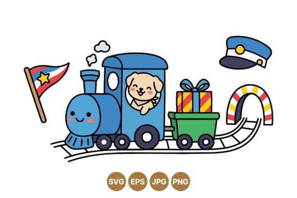 Cute Puppy Train Clipart Svg