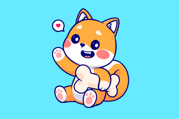 Cute Shiba Inu Dog Holding Bone Cartoon