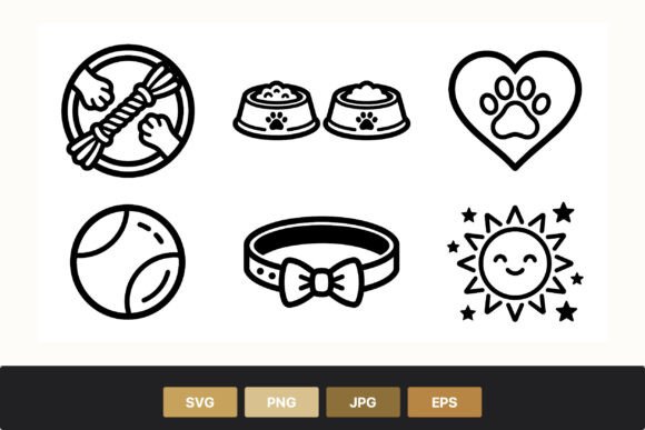 Dog Care Icons Black White Line Art