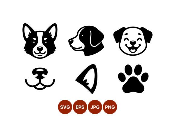 Dog Faces and Paw Vector Icons