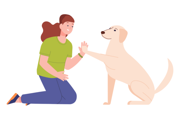 Dog Give Paw to Young Woman Color Charac