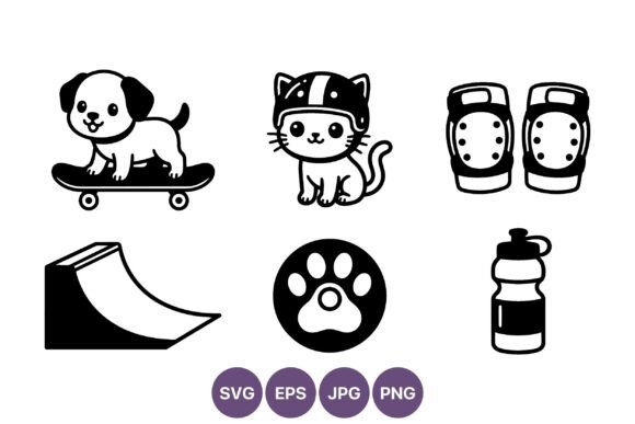 Dog on Skateboard Cat with Helmet Paw