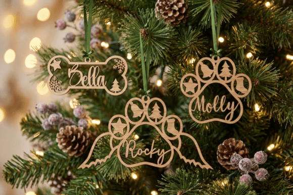 Dog Paw Bone Christmas Ornament Laser