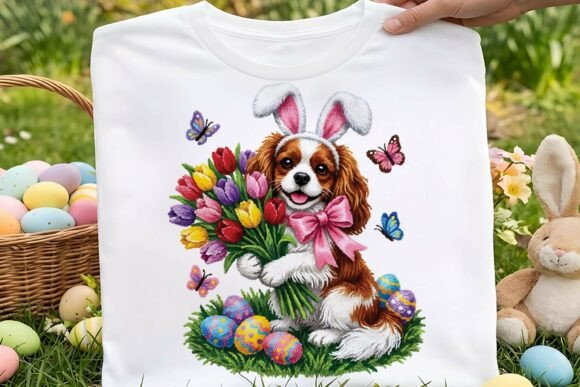Faux Yarn Easter Cavalier King Dog Png