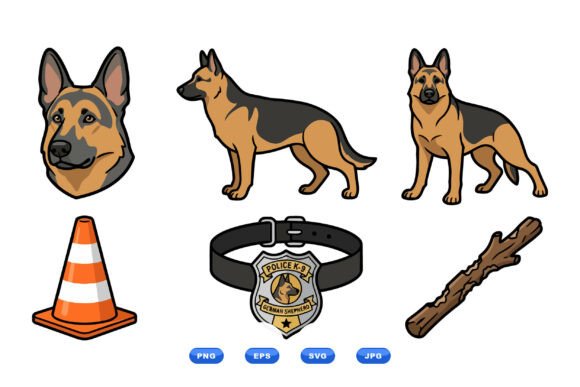 German Shepherd Dog Illustration Set