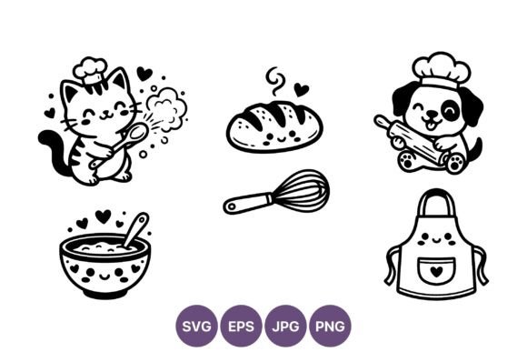 Kawaii Cat Dog Chefs Baking Vector