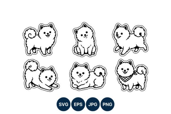 Pomeranian Dog Cute Vector Icons
