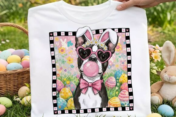Preppy Easter Boston Terrier Dog Png